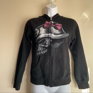 Metal Mulisha Skull Pink Bow Zip Up Hooded Sweatshirt Jacket